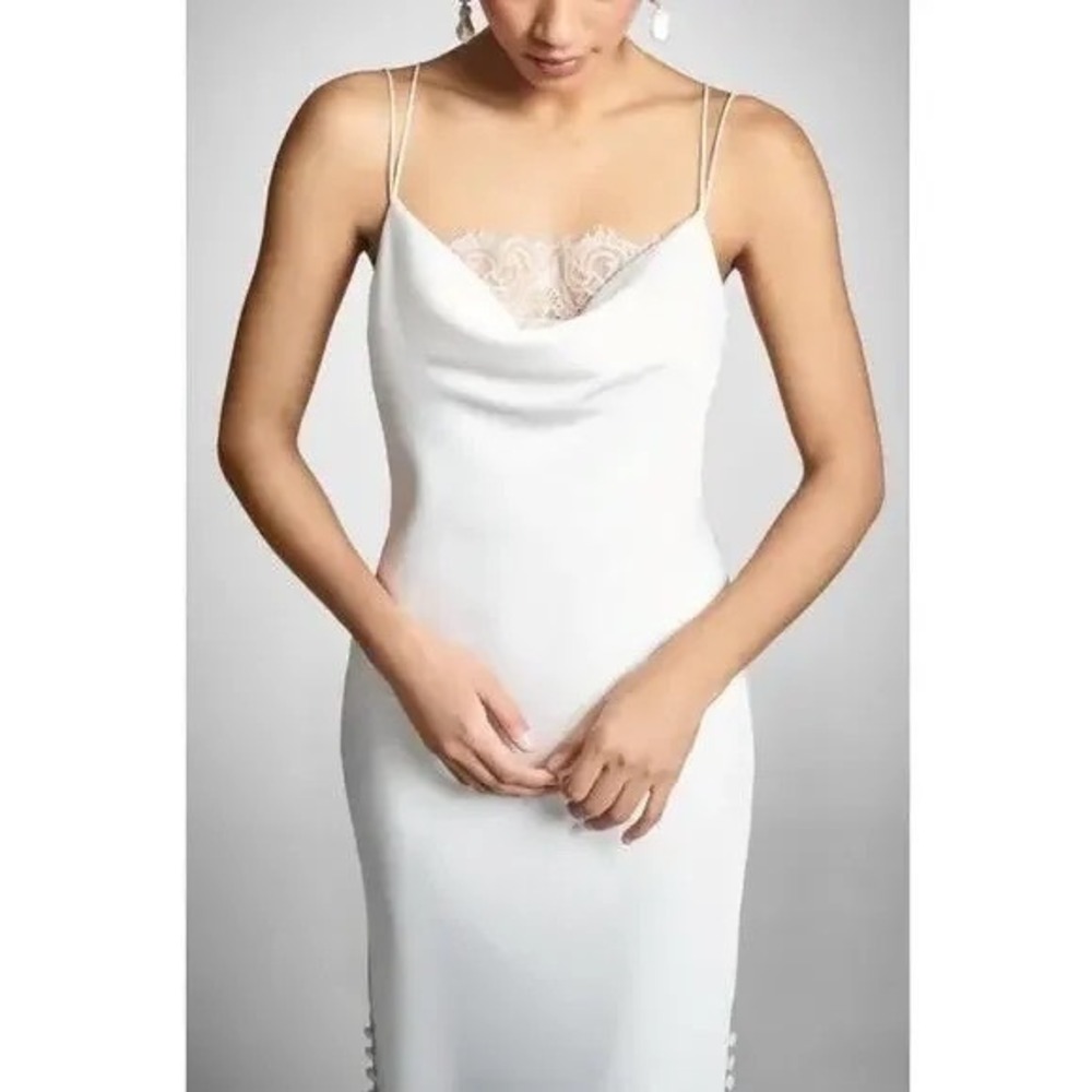 Sachin & Babi NEW Dylan Dress Cowl Neck Midi Slip Dress Ivory Button Slit Sz 4 - Picture 2 of 13
